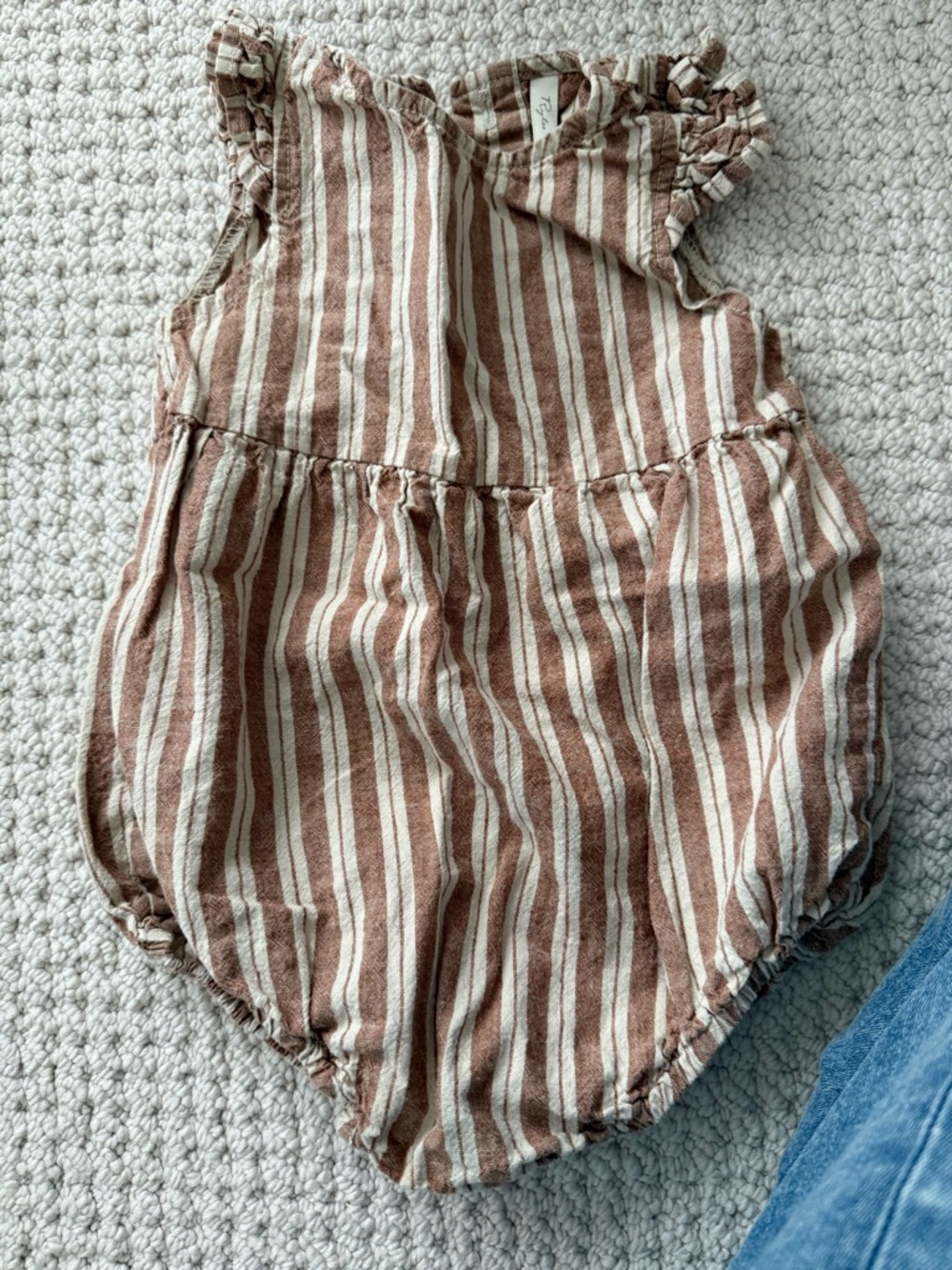 Rylee + Cru Tan & Cream Striped Ruffle Romper